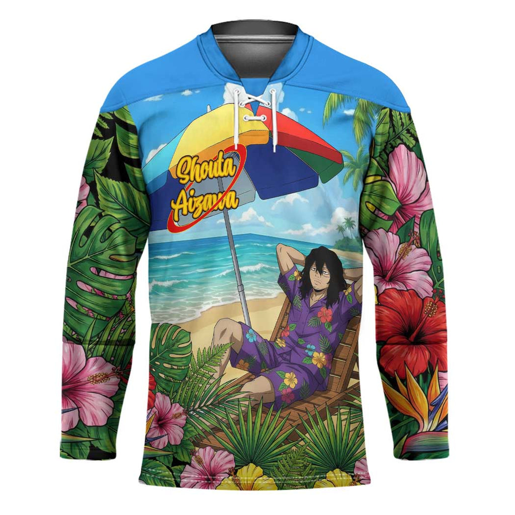 Shouta Aizawa Summer Chill Hockey Jersey Tropical Anime Relaxation Vibes