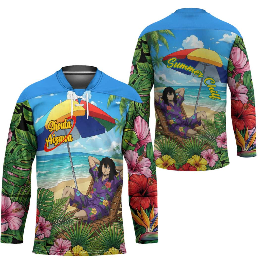 Shouta Aizawa Summer Chill Hockey Jersey Tropical Anime Relaxation Vibes