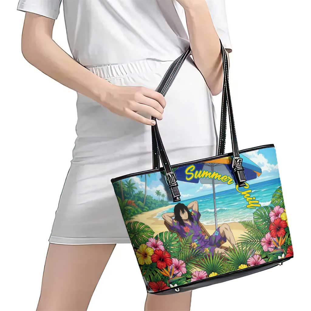 Shouta Aizawa Summer Chill Leather Tote Bag Tropical Anime Relaxation Vibes