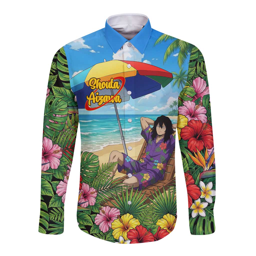 Shouta Aizawa Summer Chill Long Sleeve Button Shirt Tropical Anime Relaxation Vibes