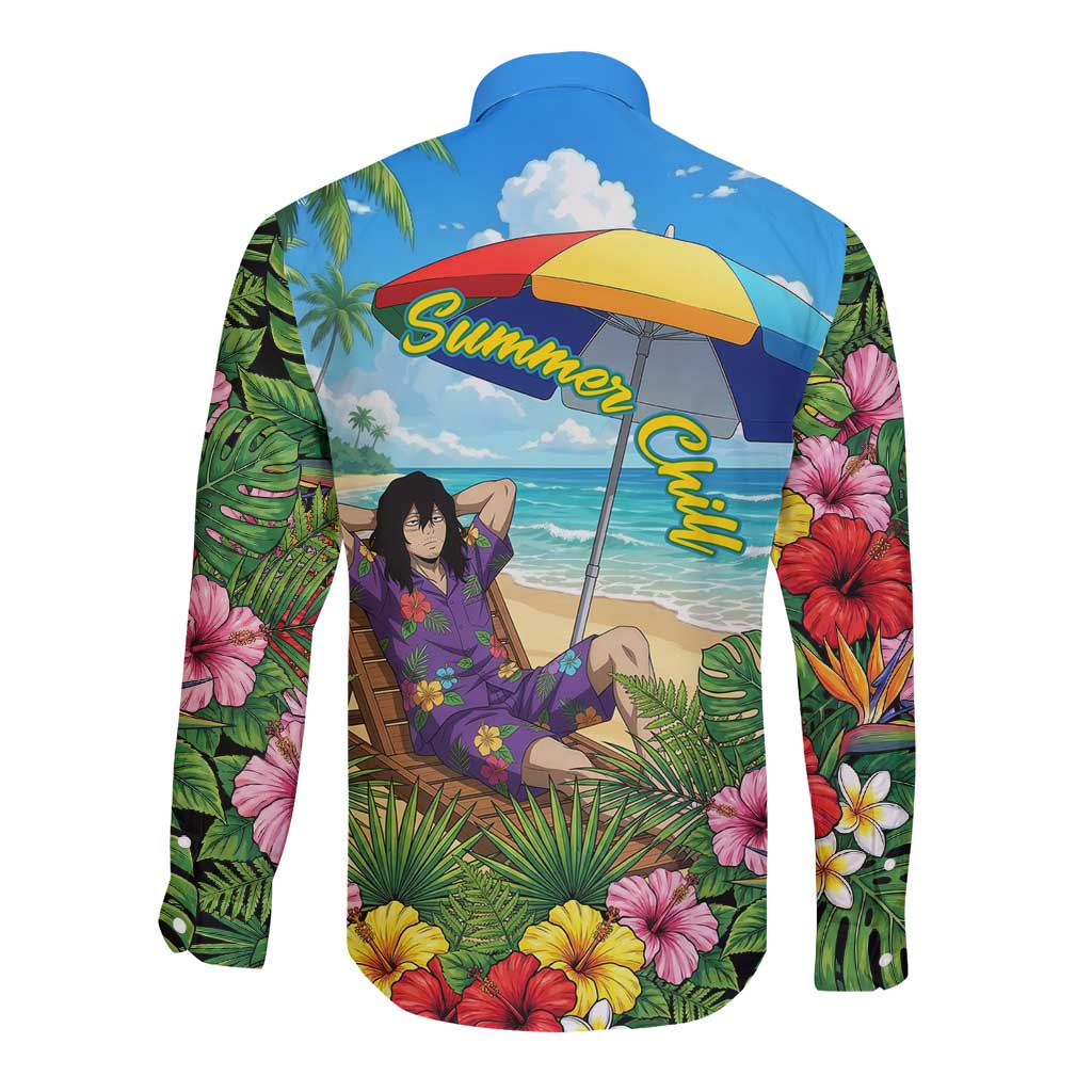 Shouta Aizawa Summer Chill Long Sleeve Button Shirt Tropical Anime Relaxation Vibes