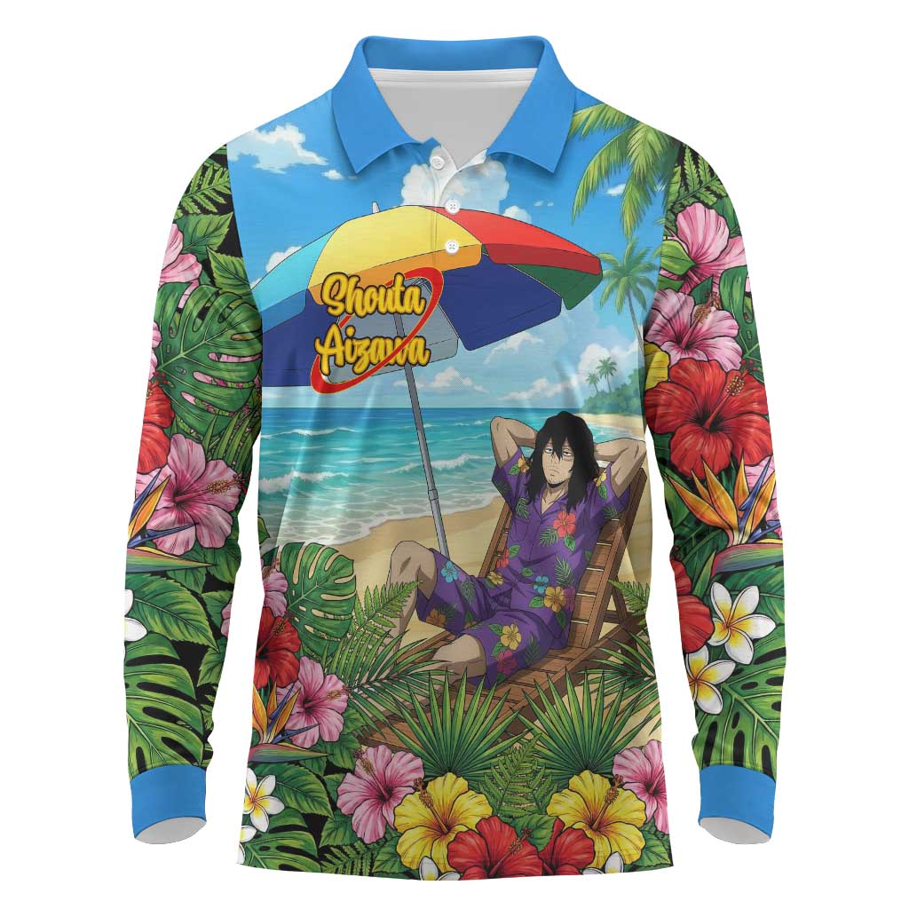Shouta Aizawa Summer Chill Long Sleeve Polo Shirt Tropical Anime Relaxation Vibes