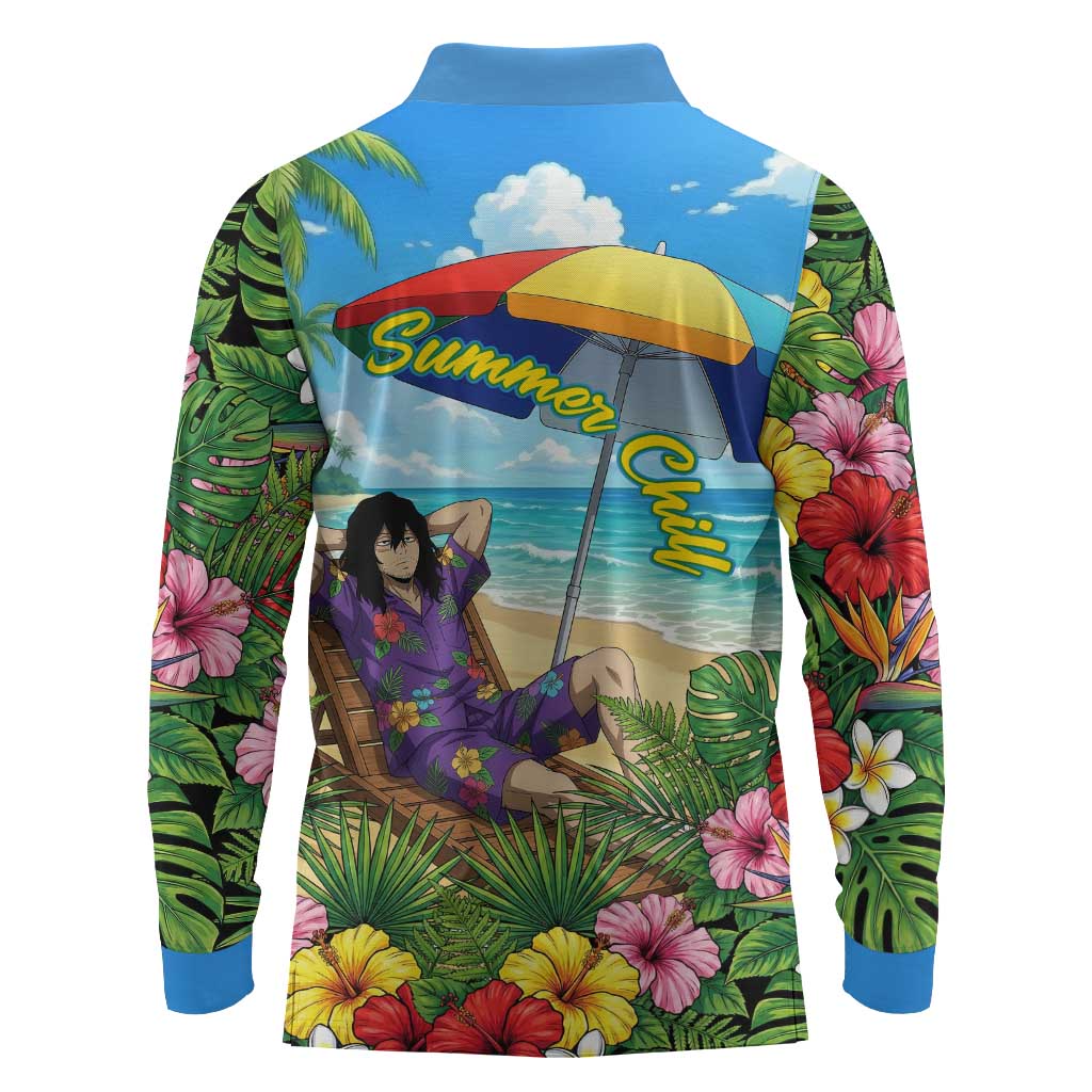 Shouta Aizawa Summer Chill Long Sleeve Polo Shirt Tropical Anime Relaxation Vibes