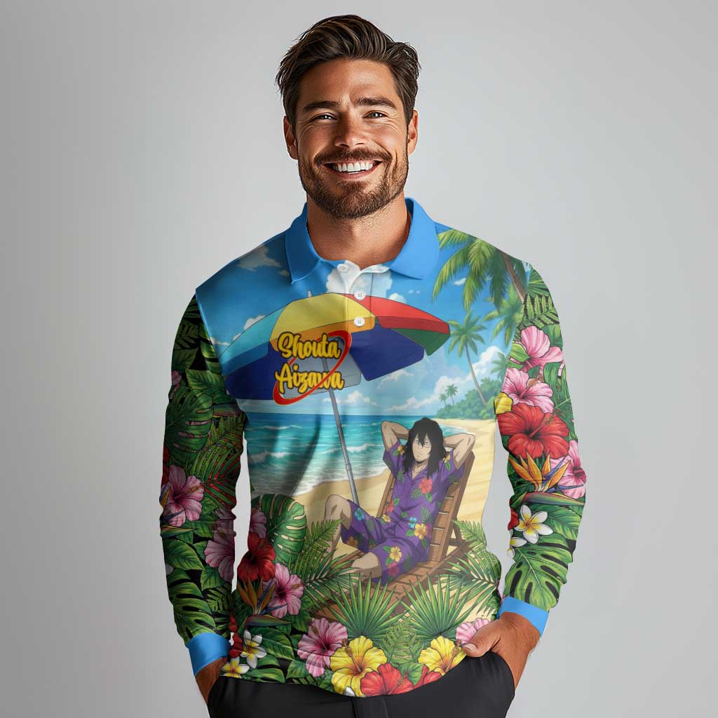 Shouta Aizawa Summer Chill Long Sleeve Polo Shirt Tropical Anime Relaxation Vibes