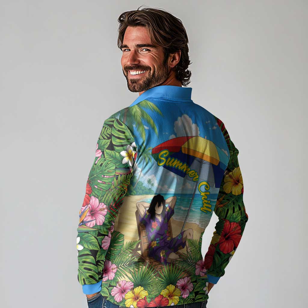 Shouta Aizawa Summer Chill Long Sleeve Polo Shirt Tropical Anime Relaxation Vibes