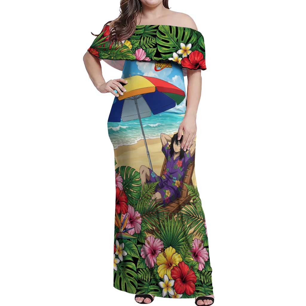 Shouta Aizawa Summer Chill Off Shoulder Maxi Dress Tropical Anime Relaxation Vibes