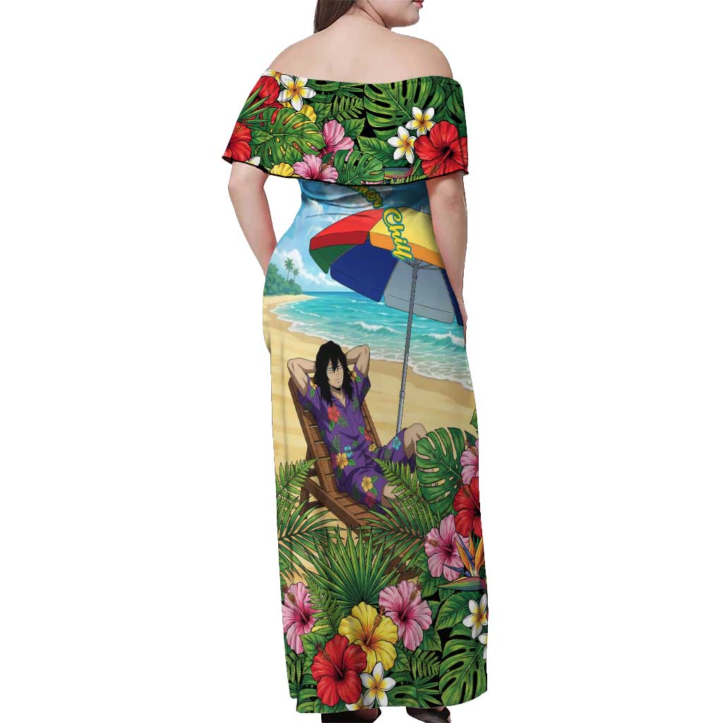 Shouta Aizawa Summer Chill Off Shoulder Maxi Dress Tropical Anime Relaxation Vibes