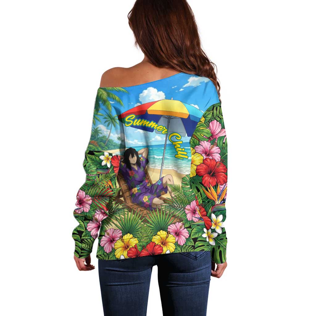 Shouta Aizawa Summer Chill Off Shoulder Sweater Tropical Anime Relaxation Vibes