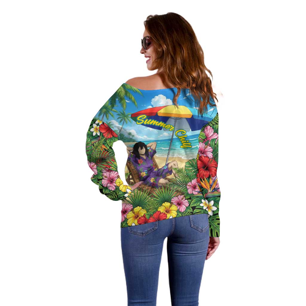 Shouta Aizawa Summer Chill Off Shoulder Sweater Tropical Anime Relaxation Vibes