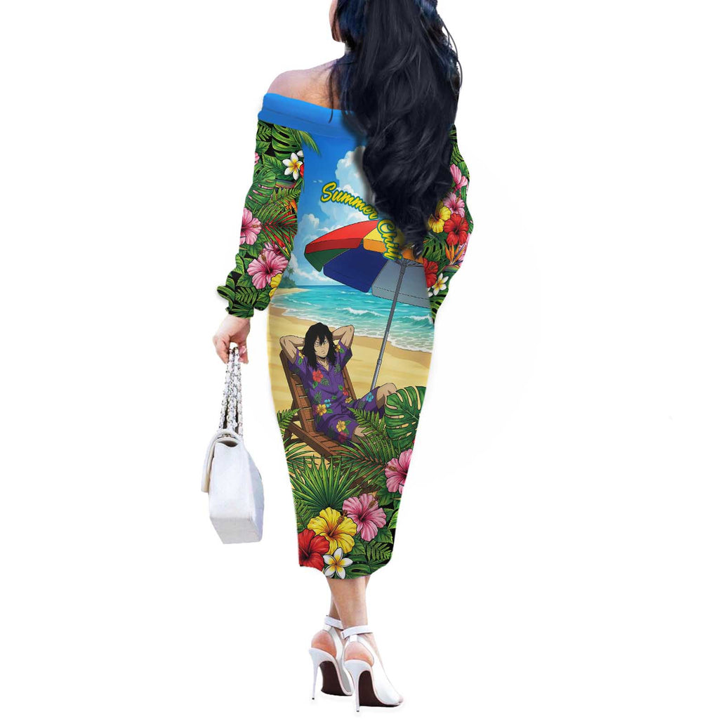 Shouta Aizawa Summer Chill Off The Shoulder Long Sleeve Dress Tropical Anime Relaxation Vibes