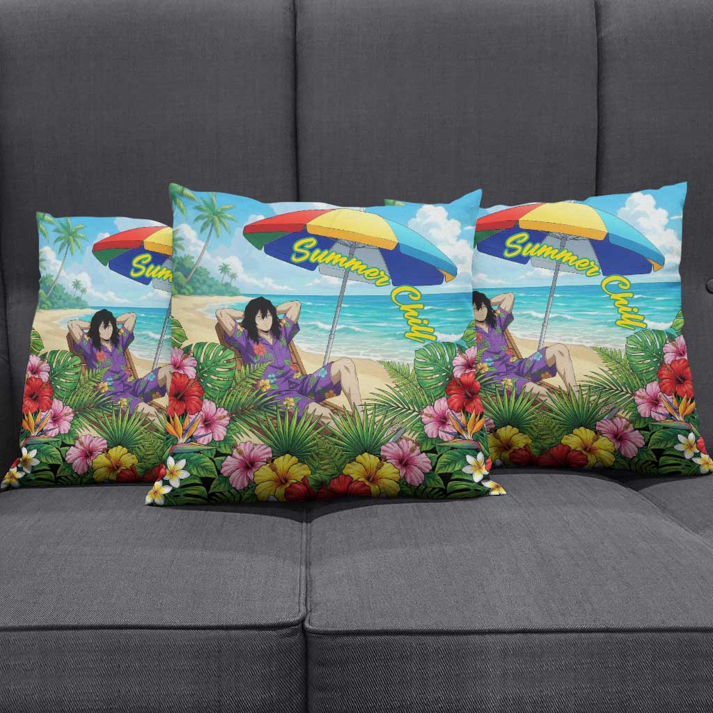 Shouta Aizawa Summer Chill Pillow Cover Tropical Anime Relaxation Vibes
