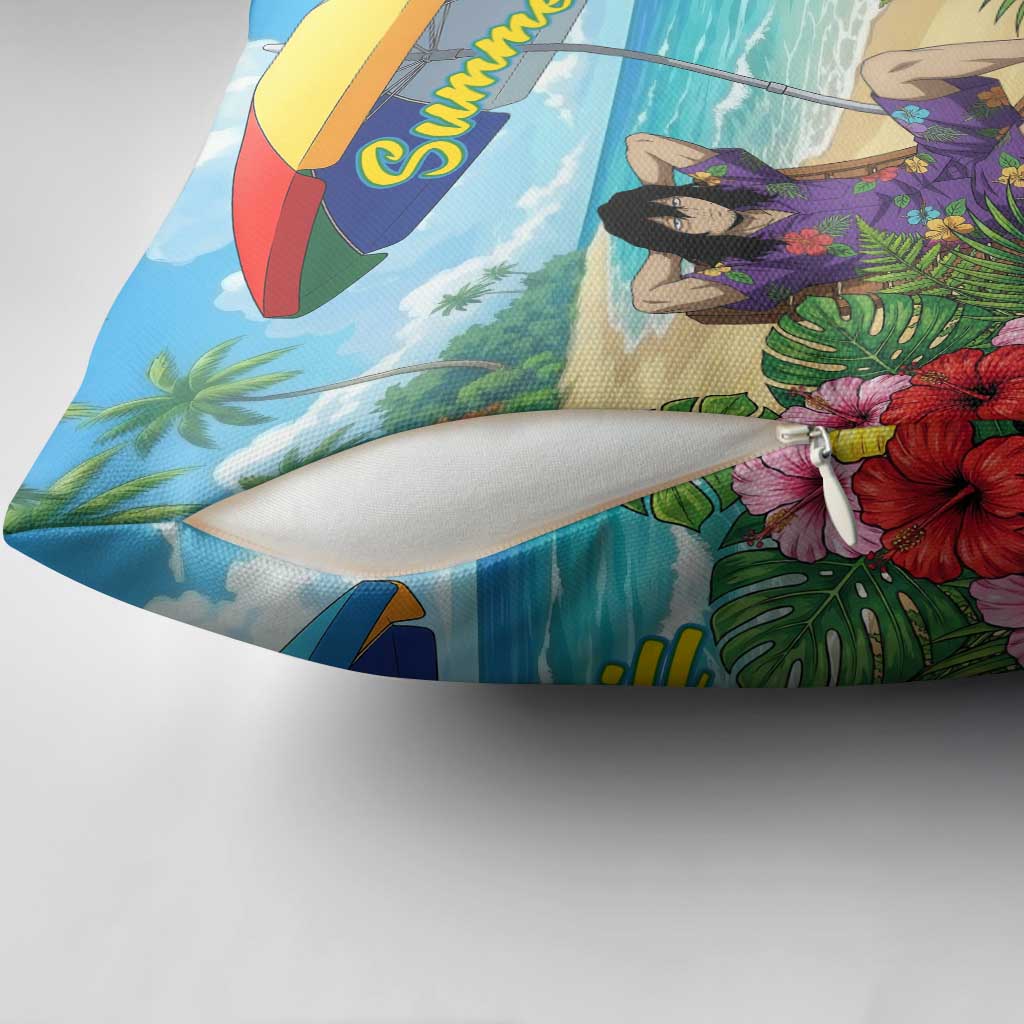 Shouta Aizawa Summer Chill Pillow Cover Tropical Anime Relaxation Vibes