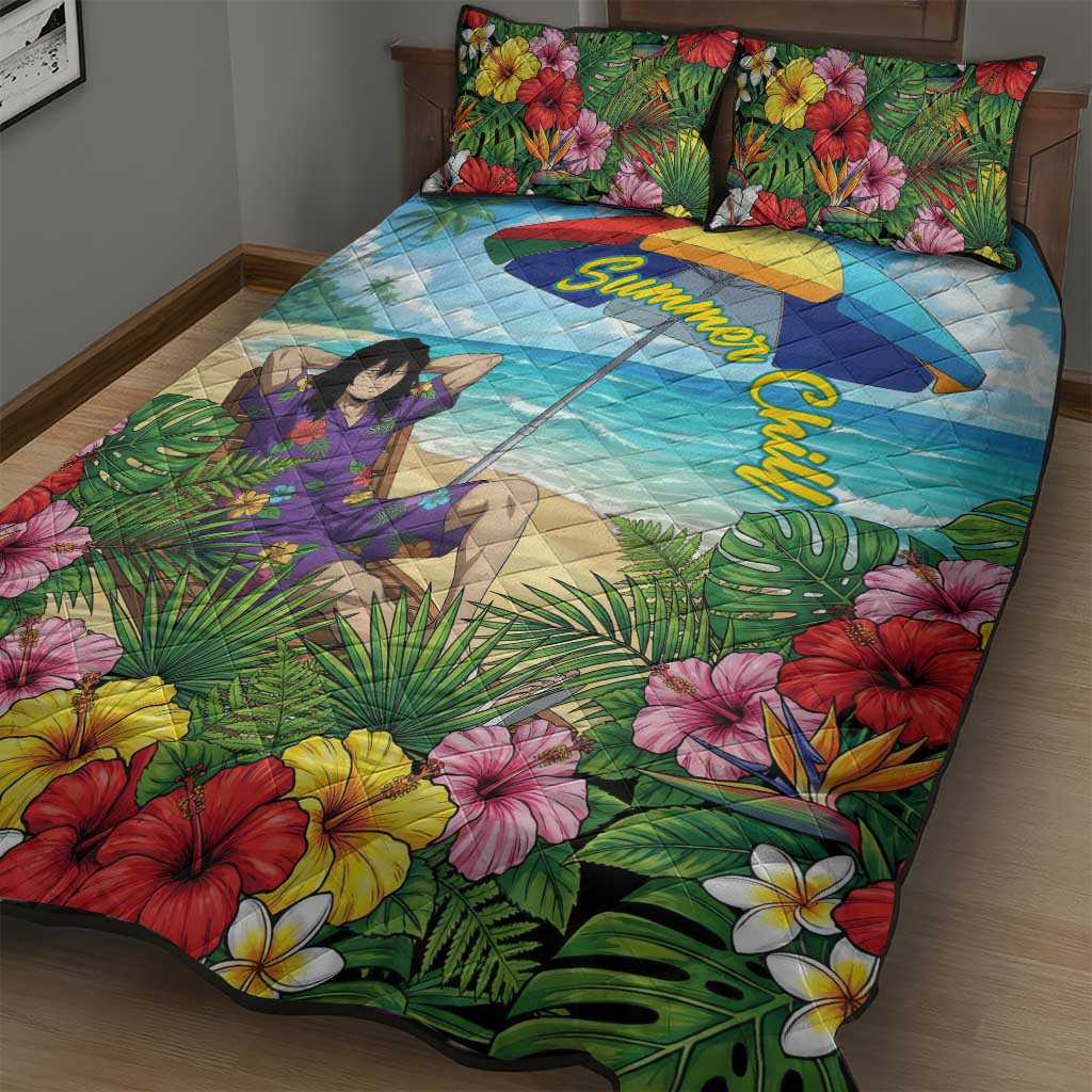 Shouta Aizawa Summer Chill Quilt Bed Set Tropical Anime Relaxation Vibes