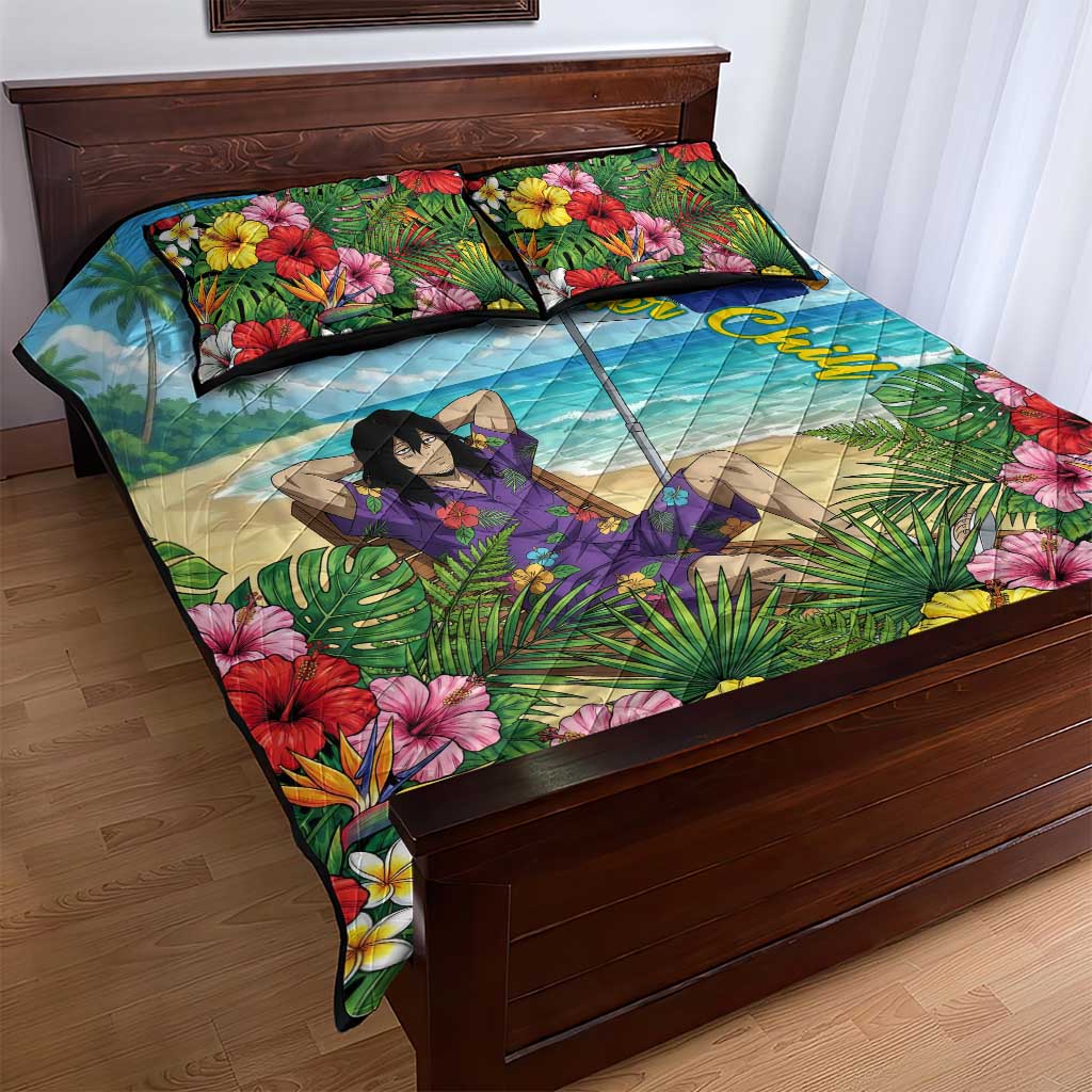 Shouta Aizawa Summer Chill Quilt Bed Set Tropical Anime Relaxation Vibes