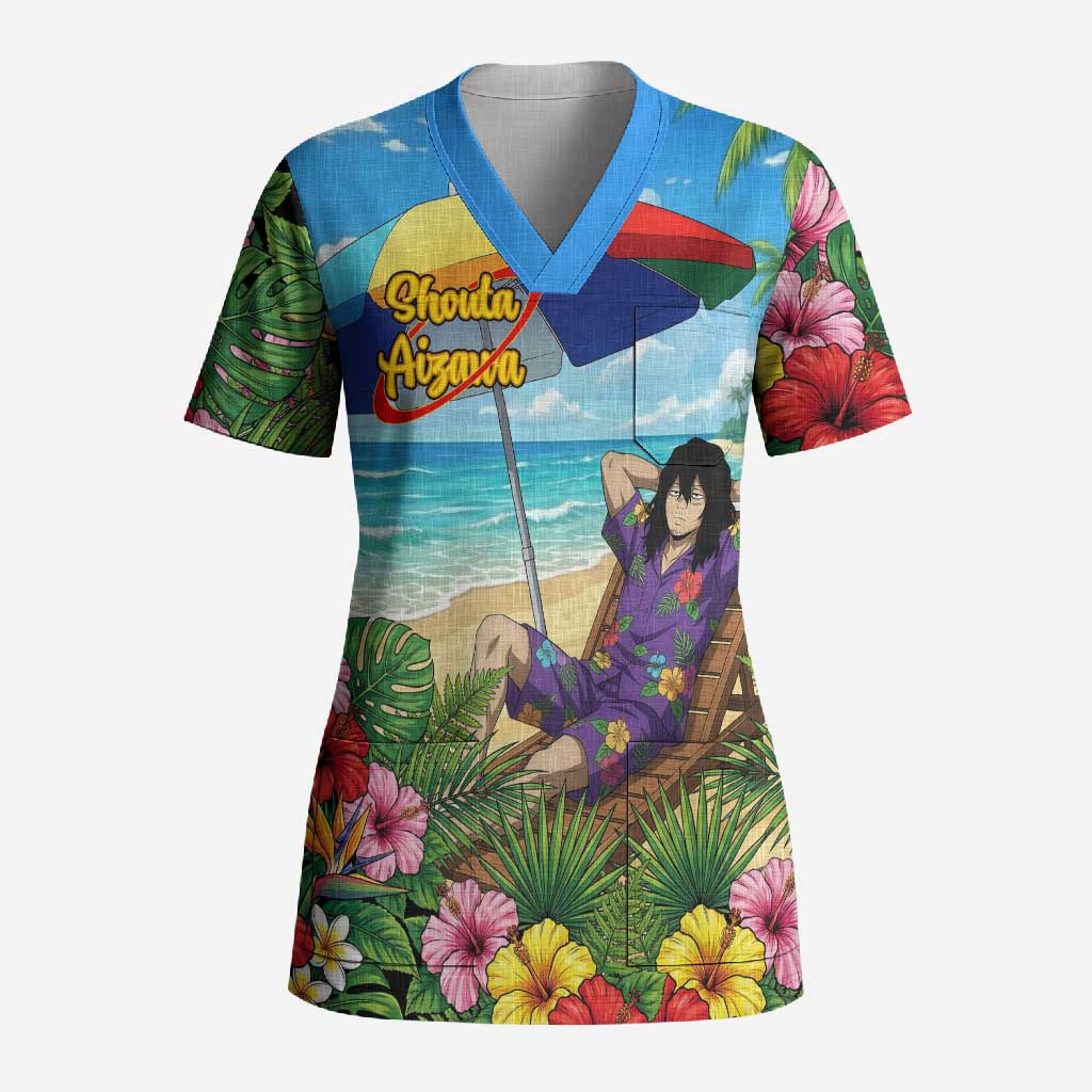 Shouta Aizawa Summer Chill Scrub Top Tropical Anime Relaxation Vibes