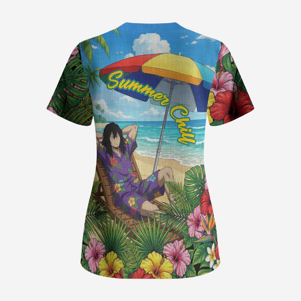 Shouta Aizawa Summer Chill Scrub Top Tropical Anime Relaxation Vibes