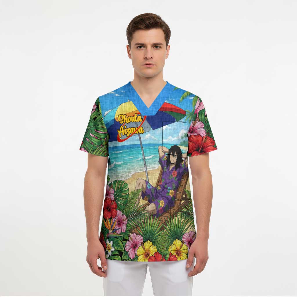 Shouta Aizawa Summer Chill Scrub Top Tropical Anime Relaxation Vibes