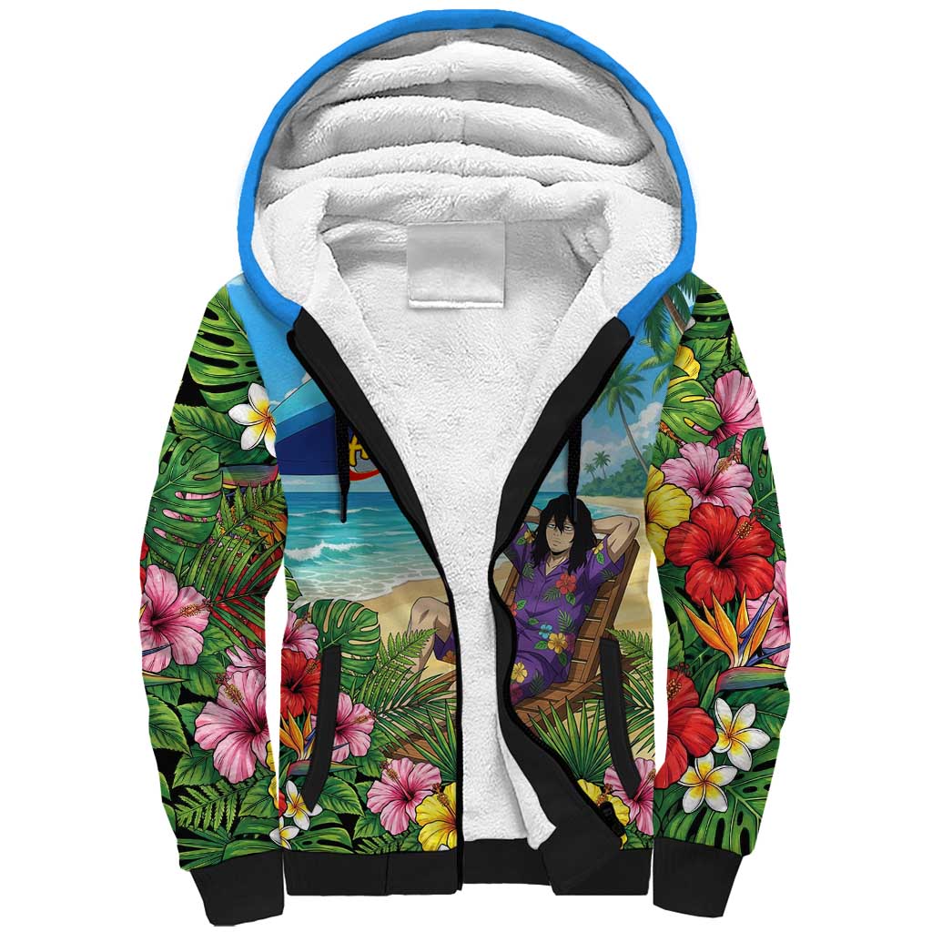 Shouta Aizawa Summer Chill Sherpa Hoodie Tropical Anime Relaxation Vibes