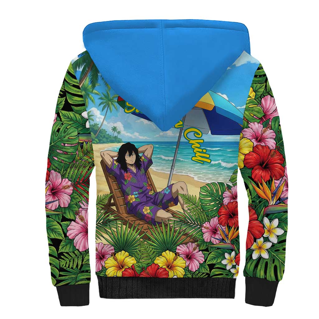 Shouta Aizawa Summer Chill Sherpa Hoodie Tropical Anime Relaxation Vibes