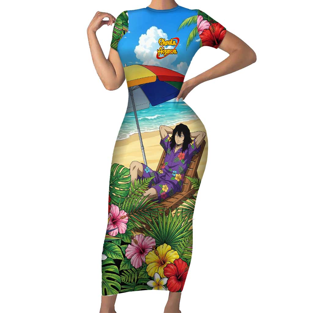 Shouta Aizawa Summer Chill Short Sleeve Bodycon Dress Tropical Anime Relaxation Vibes