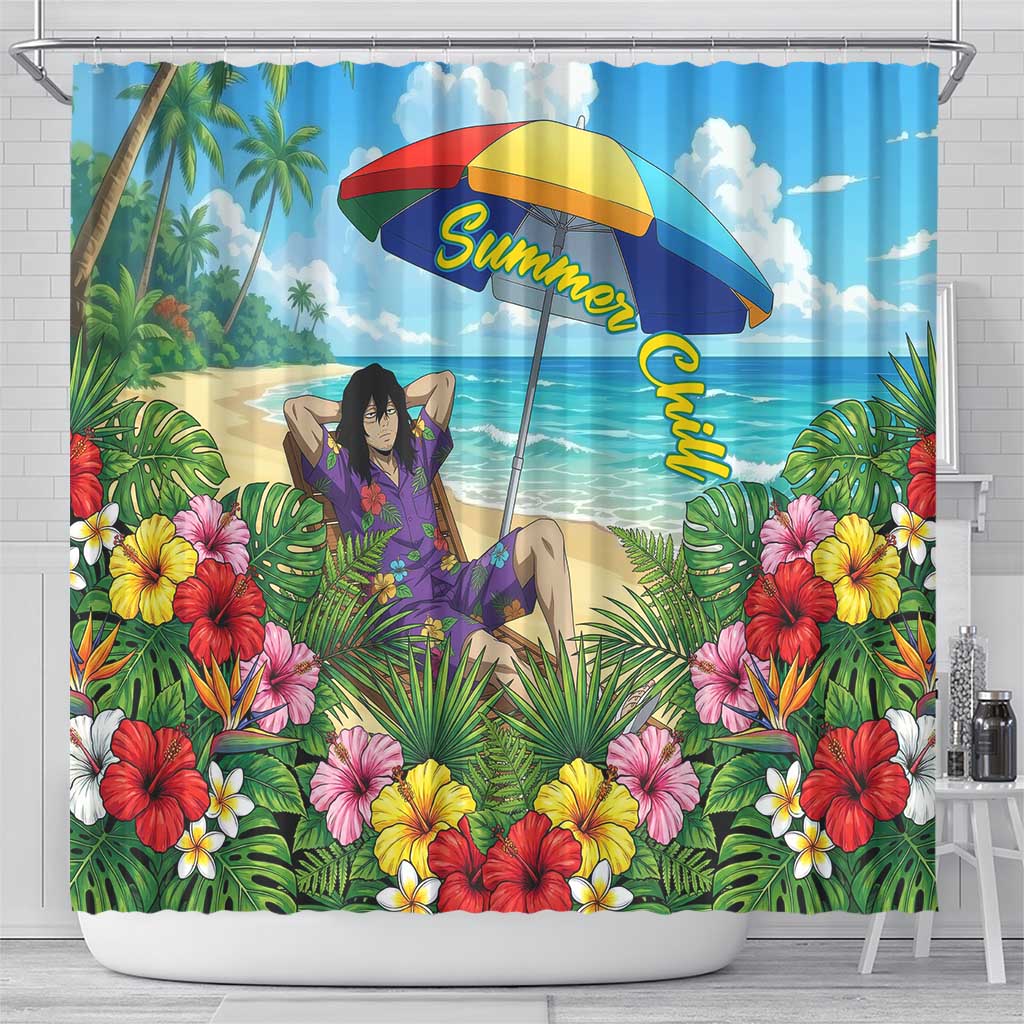 Shouta Aizawa Summer Chill Shower Curtain Tropical Anime Relaxation Vibes