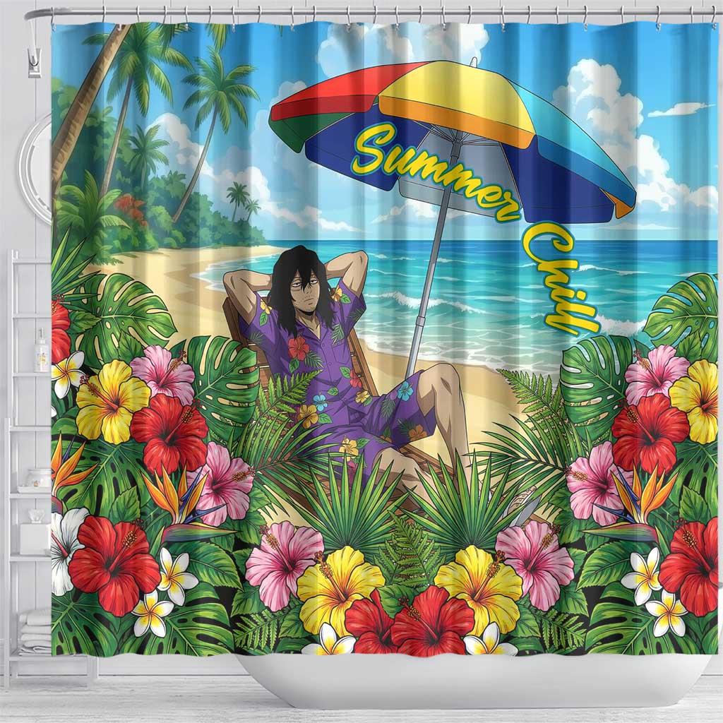 Shouta Aizawa Summer Chill Shower Curtain Tropical Anime Relaxation Vibes