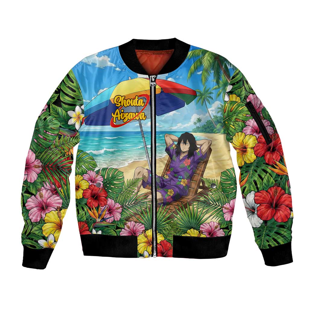 Shouta Aizawa Summer Chill Sleeve Zip Bomber Jacket Tropical Anime Relaxation Vibes