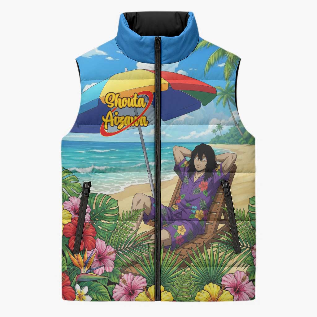 Shouta Aizawa Summer Chill Sleeveless Puffer Jacket Tropical Anime Relaxation Vibes
