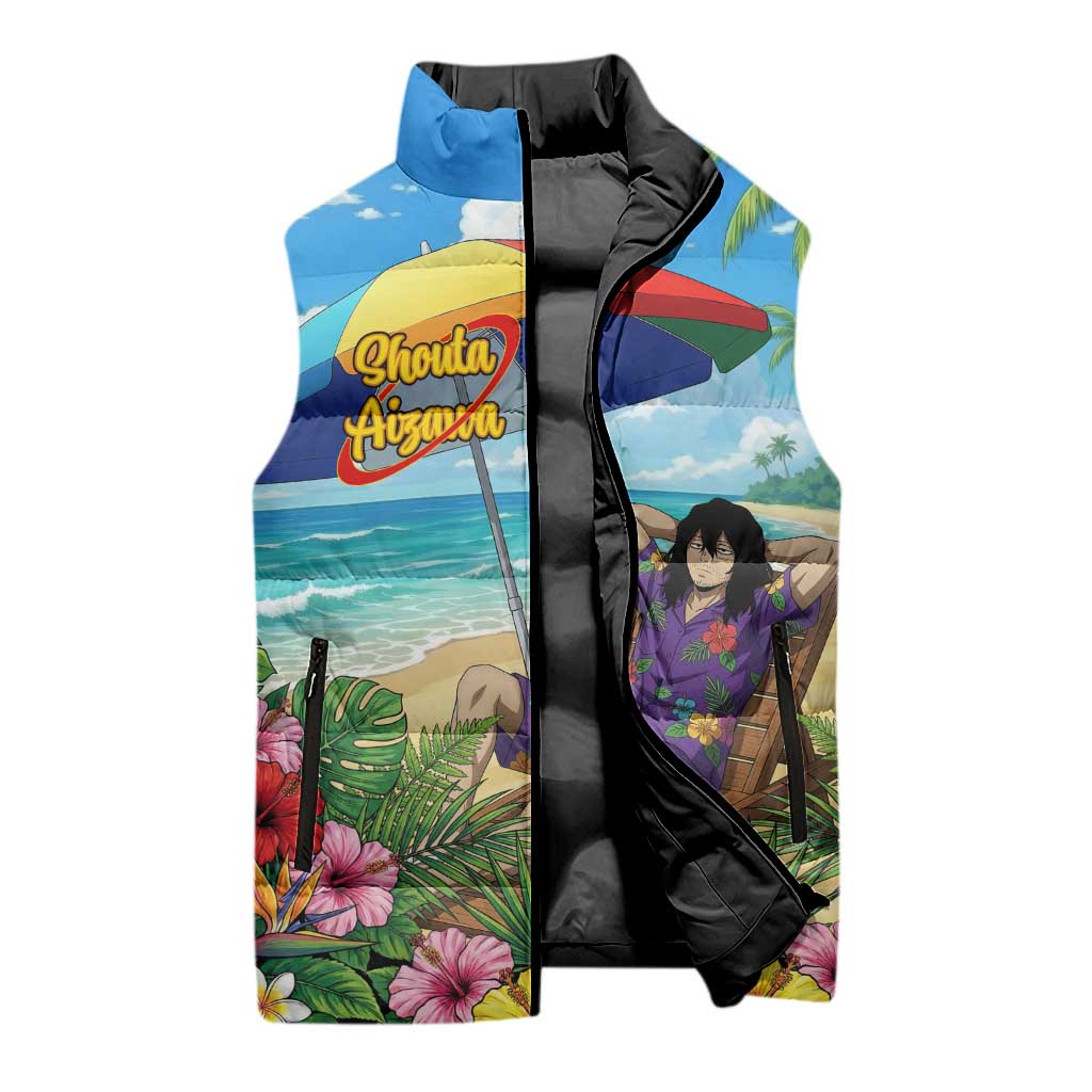 Shouta Aizawa Summer Chill Sleeveless Puffer Jacket Tropical Anime Relaxation Vibes
