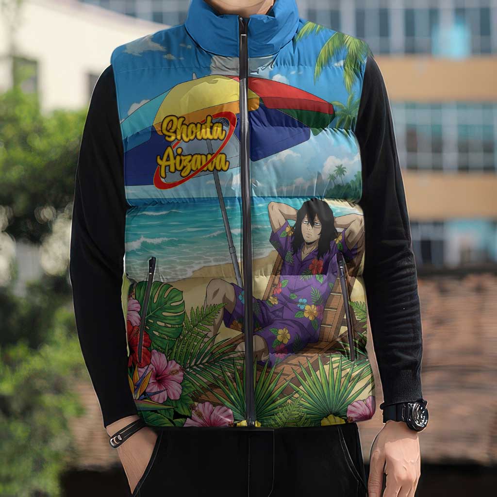 Shouta Aizawa Summer Chill Sleeveless Puffer Jacket Tropical Anime Relaxation Vibes