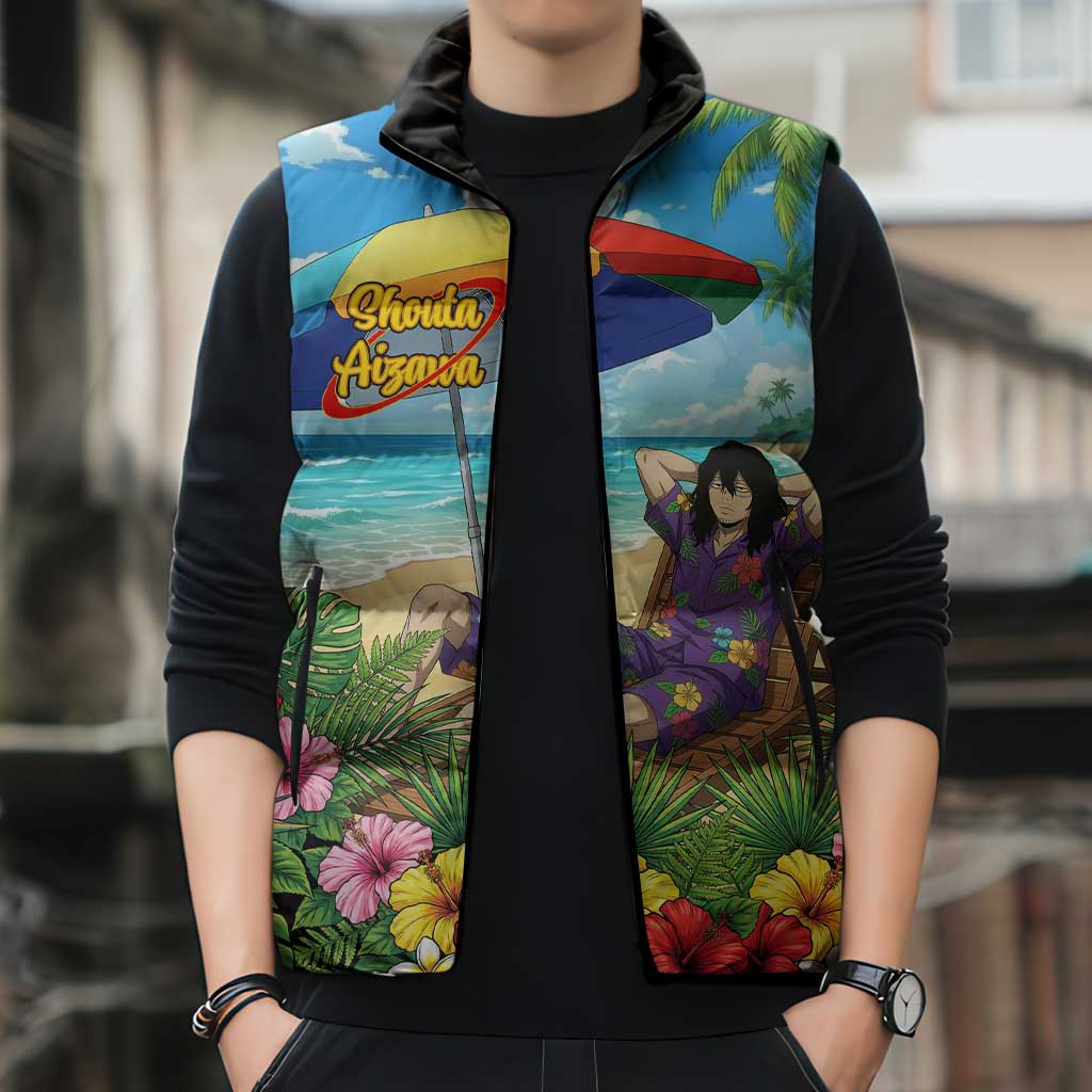 Shouta Aizawa Summer Chill Sleeveless Puffer Jacket Tropical Anime Relaxation Vibes