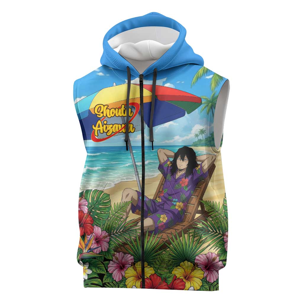 Shouta Aizawa Summer Chill Sleeveless Zip Hoodie Tropical Anime Relaxation Vibes