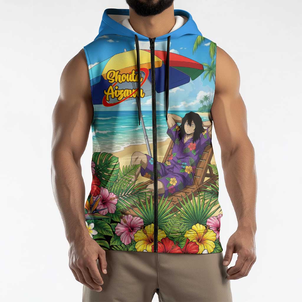 Shouta Aizawa Summer Chill Sleeveless Zip Hoodie Tropical Anime Relaxation Vibes