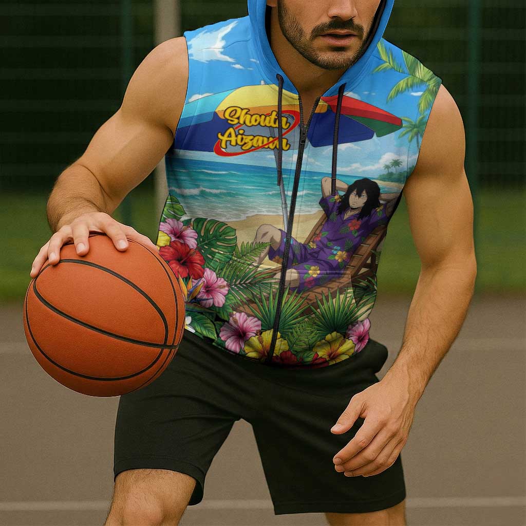 Shouta Aizawa Summer Chill Sleeveless Zip Hoodie Tropical Anime Relaxation Vibes