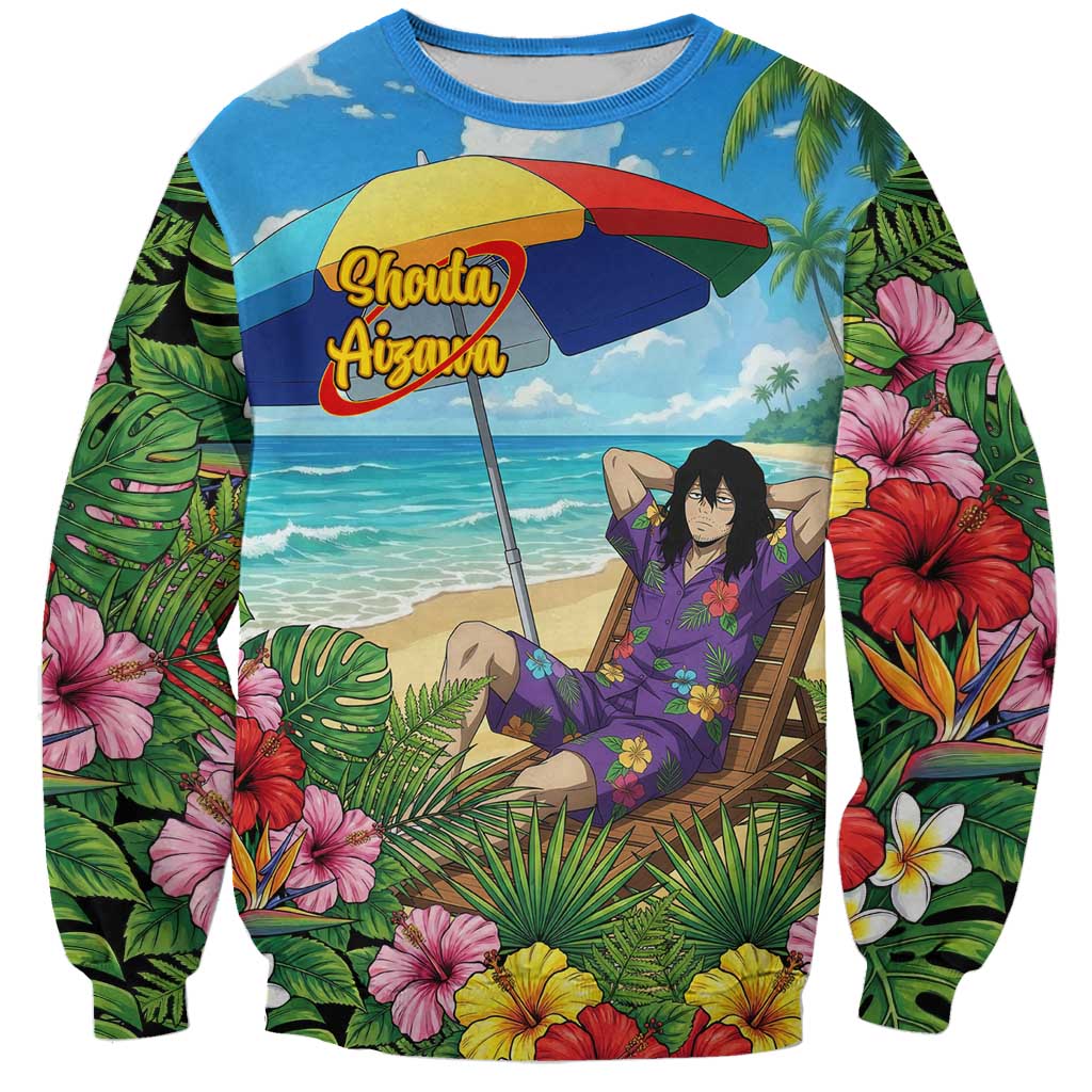 Shouta Aizawa Summer Chill Sweatshirt Tropical Anime Relaxation Vibes