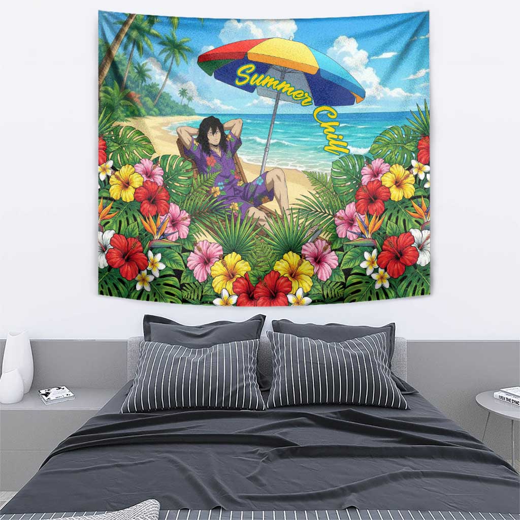 Shouta Aizawa Summer Chill Tapestry Tropical Anime Relaxation Vibes