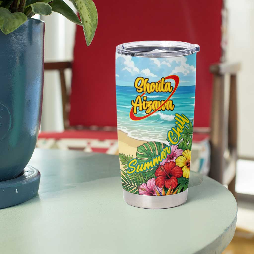 Shouta Aizawa Summer Chill Tumbler Cup Tropical Anime Relaxation Vibes