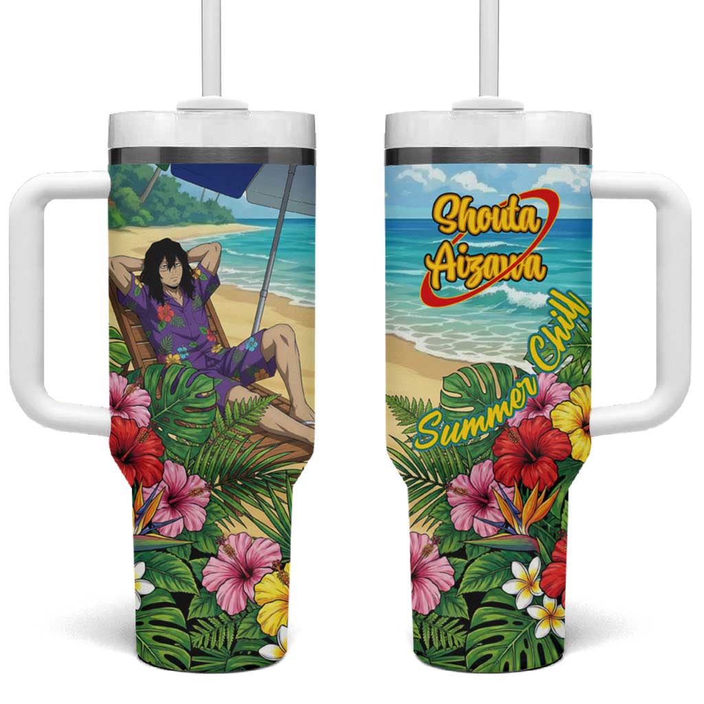 Shouta Aizawa Summer Chill Tumbler With Handle Tropical Anime Relaxation Vibes