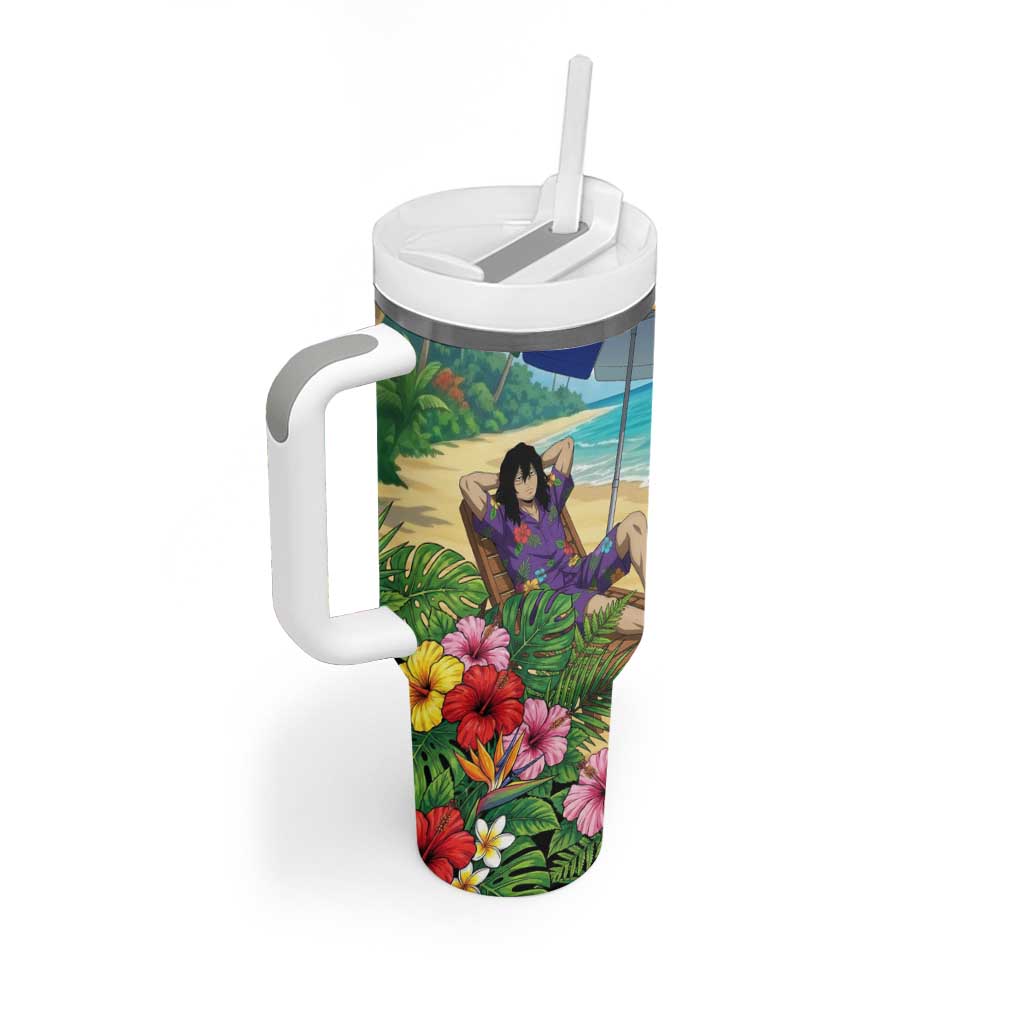 Shouta Aizawa Summer Chill Tumbler With Handle Tropical Anime Relaxation Vibes