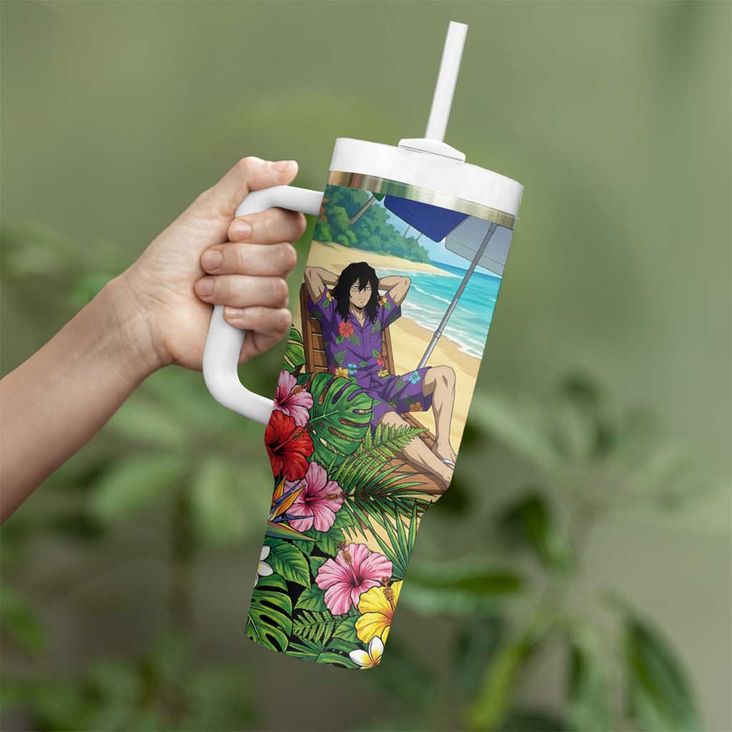 Shouta Aizawa Summer Chill Tumbler With Handle Tropical Anime Relaxation Vibes