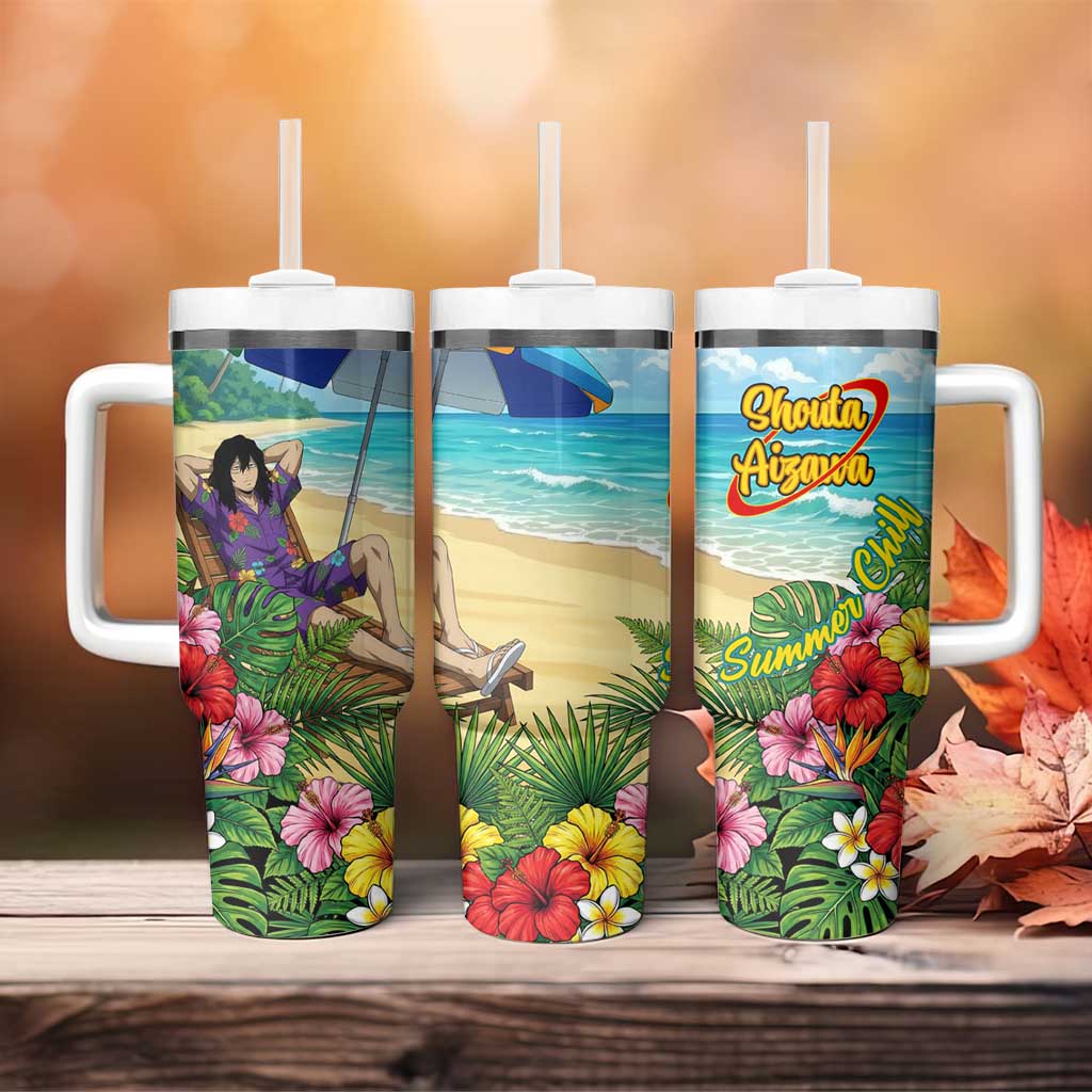 Shouta Aizawa Summer Chill Tumbler With Handle Tropical Anime Relaxation Vibes