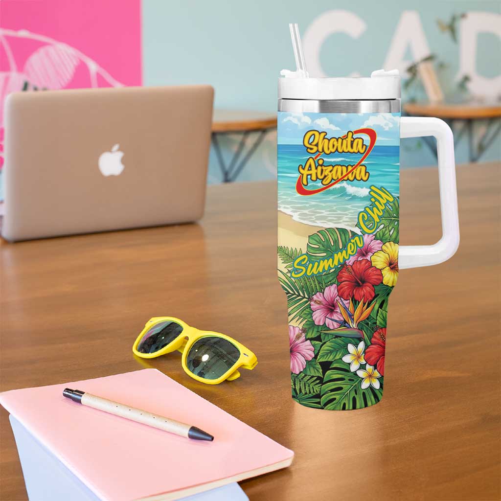 Shouta Aizawa Summer Chill Tumbler With Handle Tropical Anime Relaxation Vibes