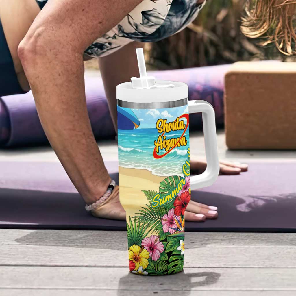 Shouta Aizawa Summer Chill Tumbler With Handle Tropical Anime Relaxation Vibes