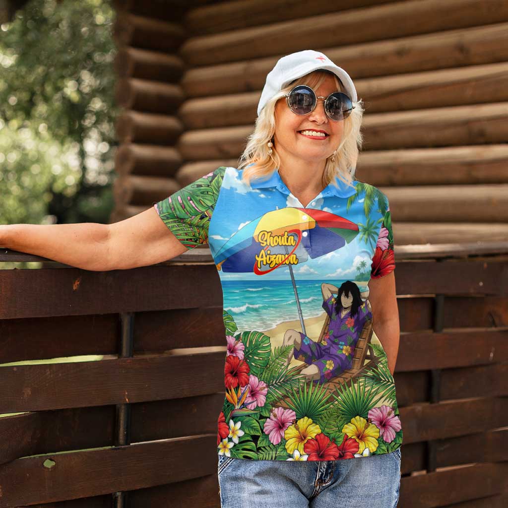 Shouta Aizawa Summer Chill Women Polo Shirt Tropical Anime Relaxation Vibes