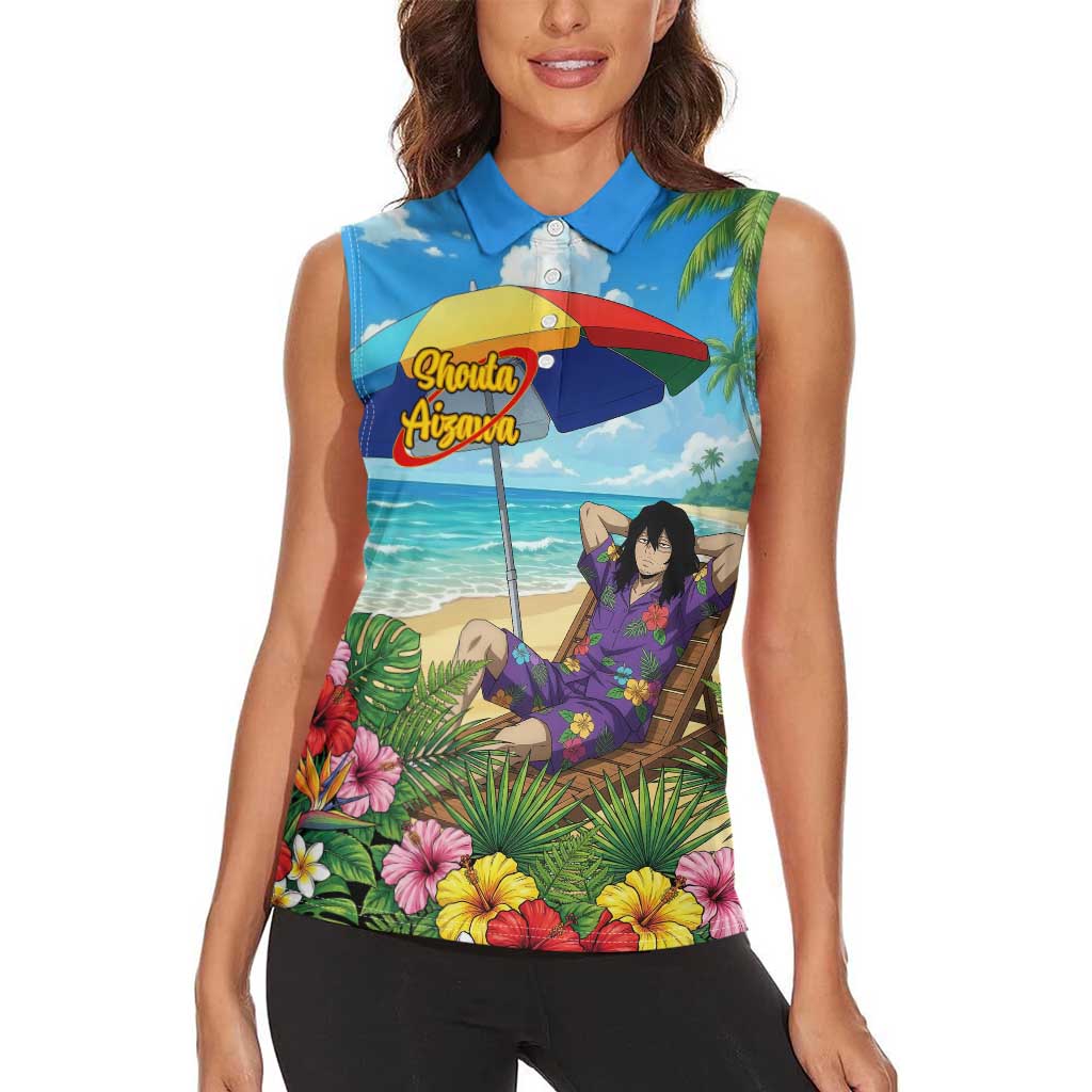 Shouta Aizawa Summer Chill Women Sleeveless Polo Shirt Tropical Anime Relaxation Vibes