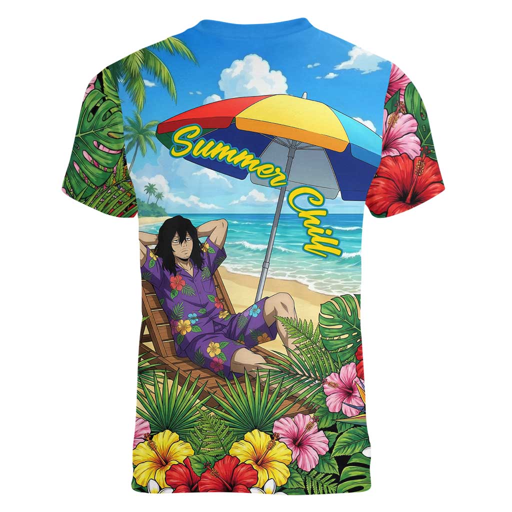 Shouta Aizawa Summer Chill Women V-Neck T-Shirt Tropical Anime Relaxation Vibes