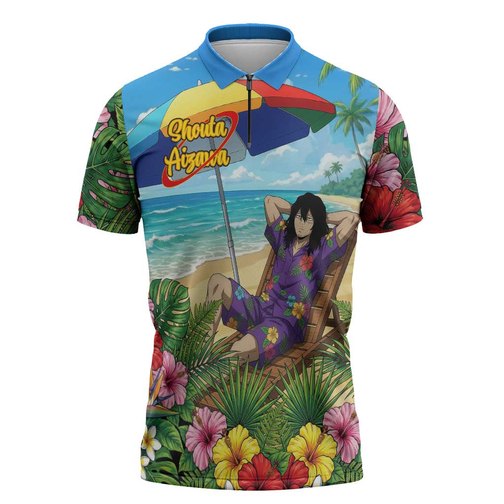 Shouta Aizawa Summer Chill Zipper Polo Shirt Tropical Anime Relaxation Vibes