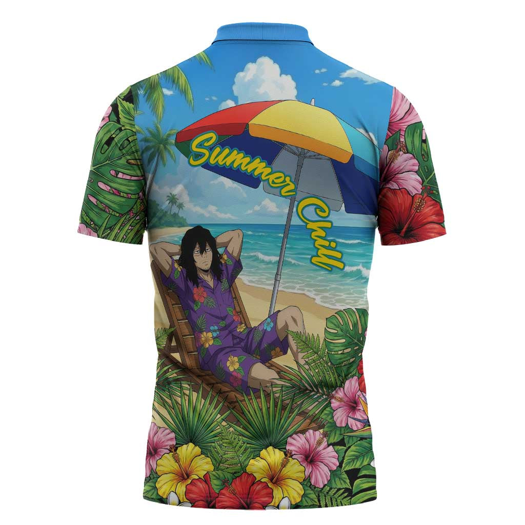 Shouta Aizawa Summer Chill Zipper Polo Shirt Tropical Anime Relaxation Vibes