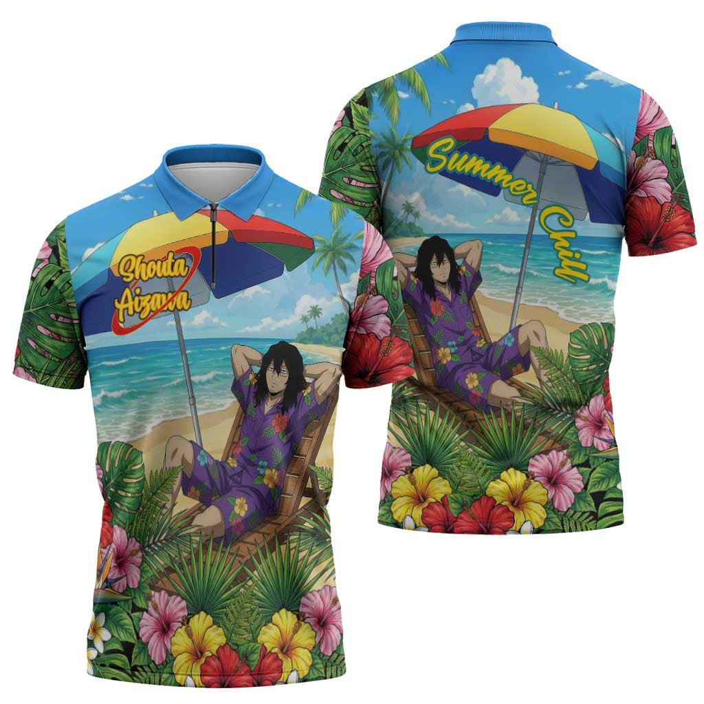 Shouta Aizawa Summer Chill Zipper Polo Shirt Tropical Anime Relaxation Vibes