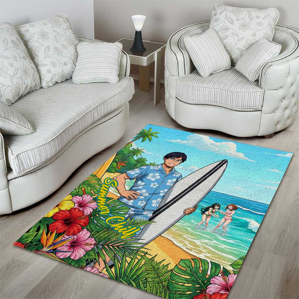 Tenya Iida Summer Chill Area Rug Tropical Anime Surf Escape